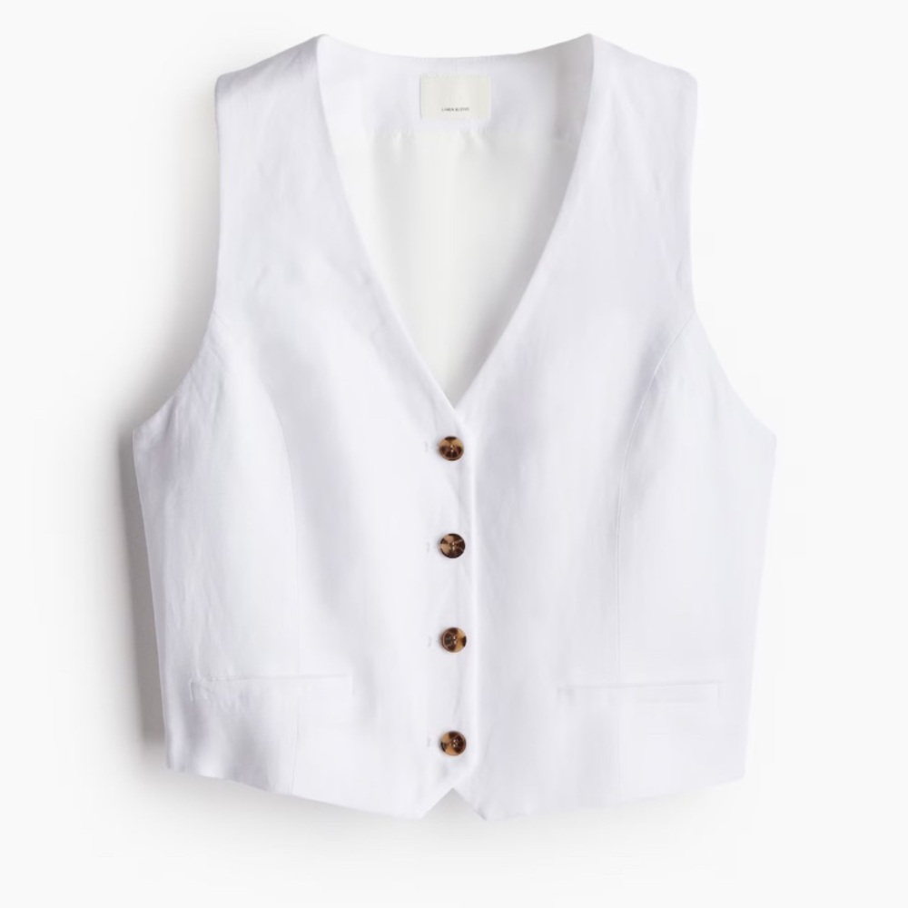 White Sleeveless Button-Up Vest